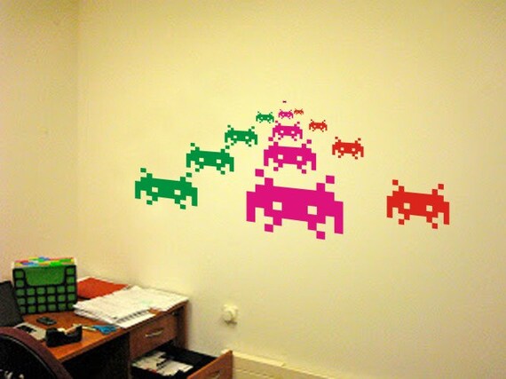 Space Invaders Pixel Creatures Wall Decals Vinyl Stickers Art