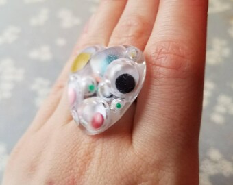 Colorful Googly Eyes Resin Adjustable Copper Ring