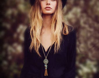 Leather Tassel Long Necklace