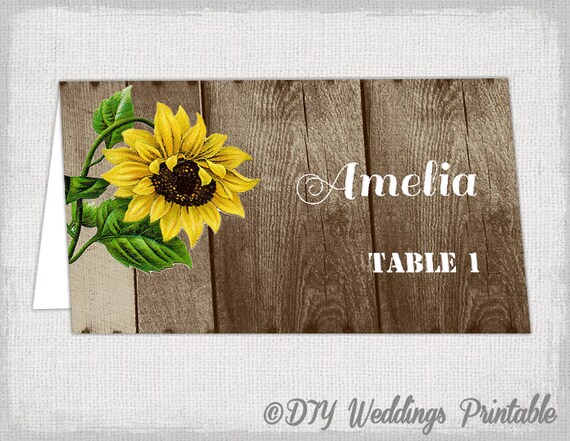 rustic name card template wood sunflower place how to make place cards in word