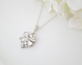 Crystal pendant necklace, Swarovski crystal wedding necklace, Crystal bridal necklace, Sterling silver necklace, Rhinestone bridal necklace