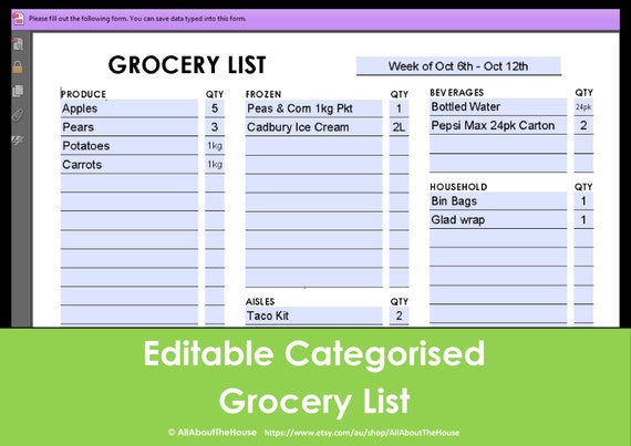 printable grocery list by department
