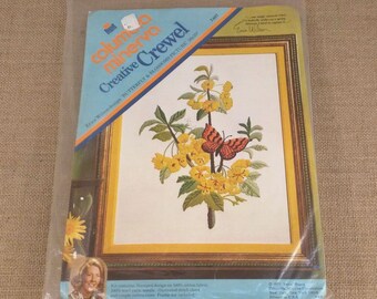 Columbia Minerva Creative Crewel Erica Wilson Butterfly and Blossoms Picture Kit