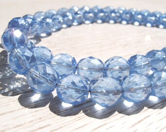 SET OF 2 decorative clear blue curtain tiebacks, Bohemian crystals, drapery holders, tie backs curtain