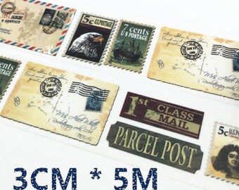 Stamps Washi Tape, Vintage Stamps Washi Tape, Postage Stamp Washi Tape