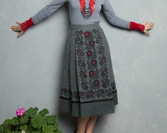 Embroidered skirt wool skirt winter skirt women wool skirt flared skirt skirt with pockets women winter skirt grey skirt gift for her