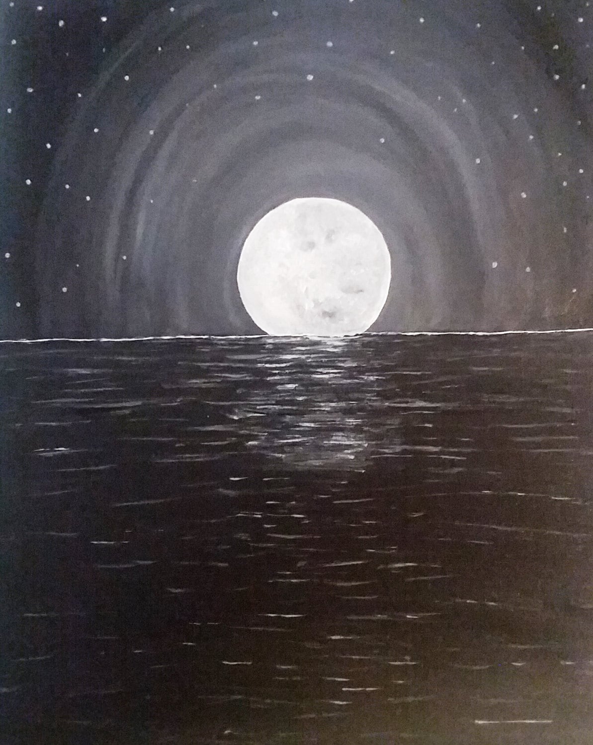 Black and white moon painting wall art acrylic on canvas