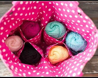 Extraordinary knitting project bag in Cotton, crochet project bag, project bag, yarn bag with 7 yarn pockets