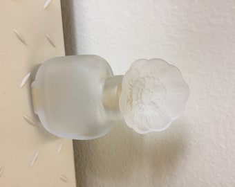 Vintage Frosted Perfume Bottle Glass Flower Stopper 4" Made in France