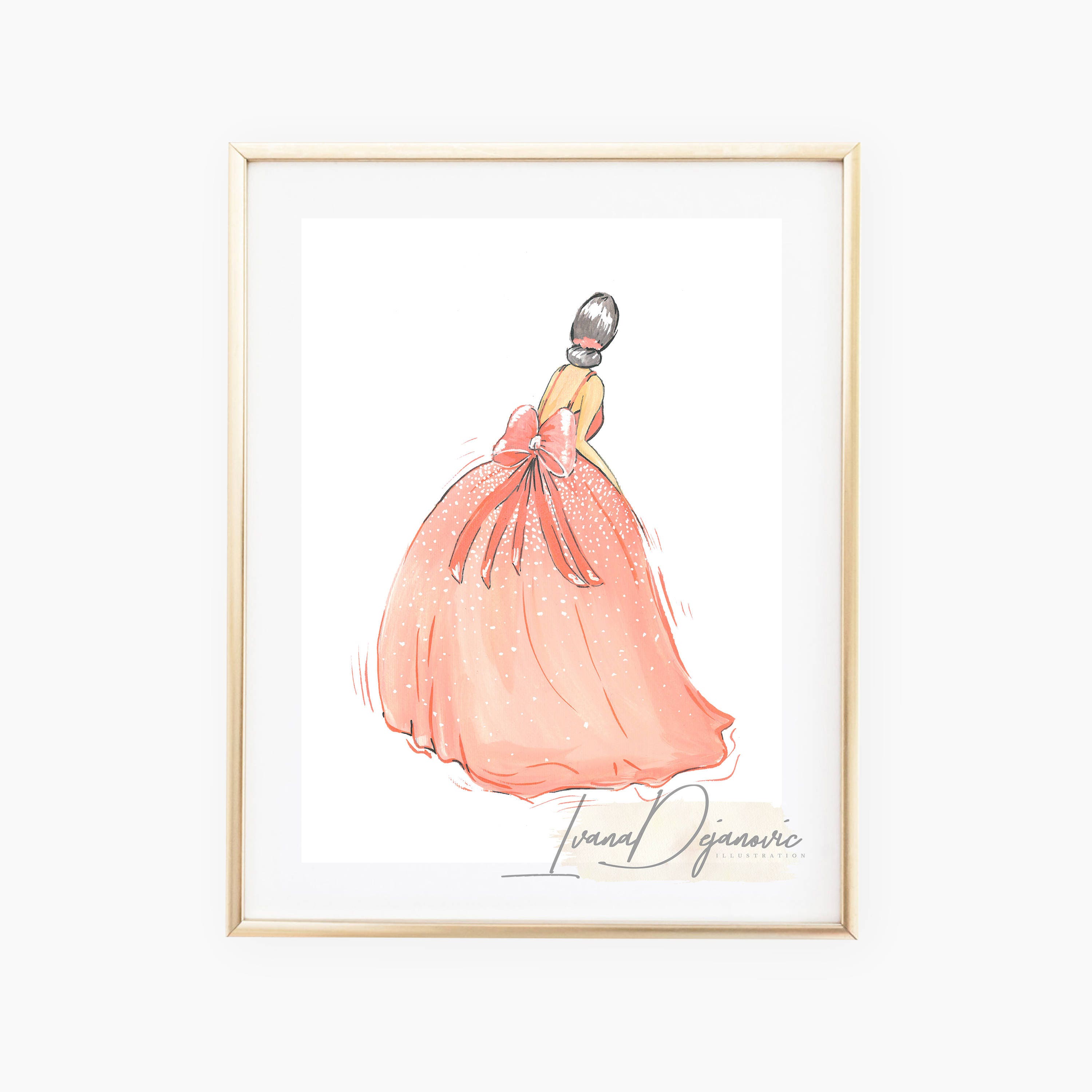 Fashion Illustration Print Bow Dress Wall Art Pink Bow Dress