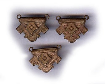 vintage brass connector findings in GOTH or VICTORIAN look loop on each end of top THREE findings