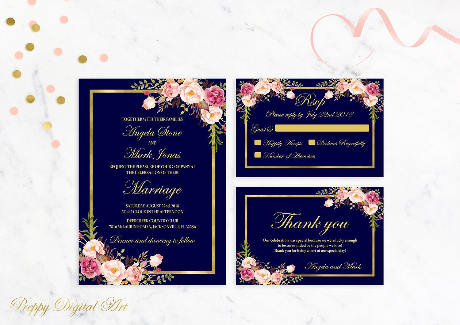 Printable Navy Blue Wedding Invitations 9