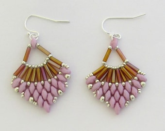 Light Orchid and Bronze Beaded Earrings by Carol Wilson of Je t'adorn