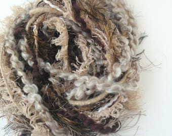 Mocha Art Yarn Bundle - Brown and Cream Novelty Yarns - Gift Ribbon - Scrapbooking Supplies