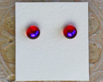 Dichroic Glass Earrings, Petite, Red Violet DGE-1293