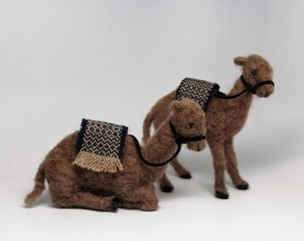 Needle felted camel nativity