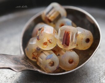 CLEAR BLITZ .. 10 Picasso Czech Cathedral Beads 6x5mm (5459-10)
