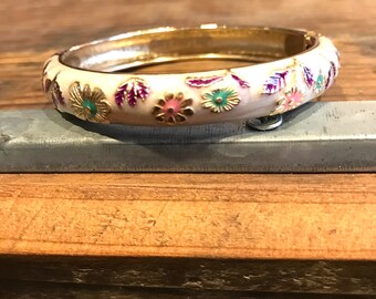 Vintage Jiu Long Xing Cloisonne Enamel Clamper Bangle Bracelet