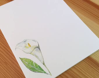 Calla Lily Flower Notepad - Small Watercolor Calla Lily Notepad - 4 x 5 Handmade Floral Notepad - Gardener Gift - 40 Sheet Notepad