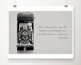 vintage camera photograph vintage camera print inspirational art black and white photography photography quote typography print