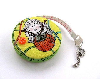 Tape Measure Knitting Sheep on Yellow Retractable Measuring Tape