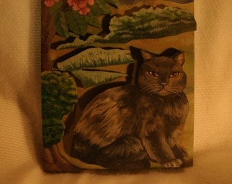 Wooden Painted Cat Wall Hanging