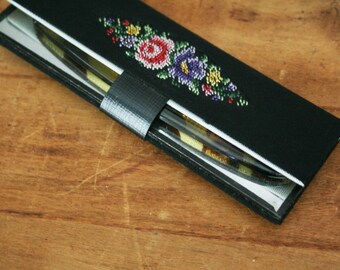 Vintage Westeren Germany Needlepoint Ladies Comb Case With Tortoise Comb and Mirror