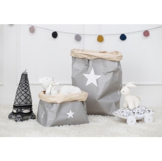 Kraft paper bag Gray / Paper Sack Storage / Home decor