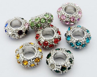 Pack of 10 Antique Silver Designed Rhinestone Resin Charm Beads For Charm Bracelets