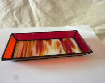 Stained glass red dish,Pen plate, Glass plate.
