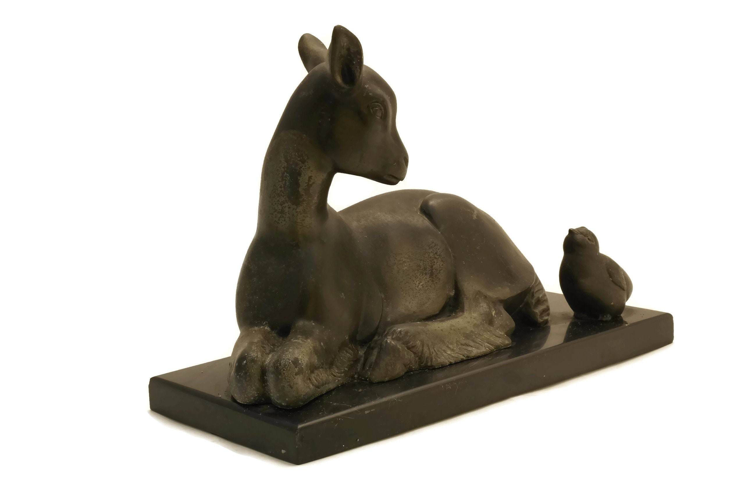 French Art Deco Animal Statue With Lamb And Chick Figurines Newborn French Art Deco Animal Statue With Lamb And Chick Figurines Newborn