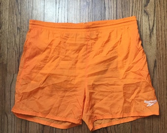 Vintage 90's Reebok Orange swim suit size L Large Swim trunks swimwear
