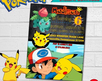 Pokemon Party, Pokemon invitation, Pokemon Birthday Party invitation,Pokemon Printables Decor, instant download