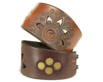 Premium Italian Leather Cuff - The Mandala