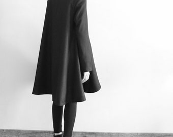 Black wool poncho cape coat