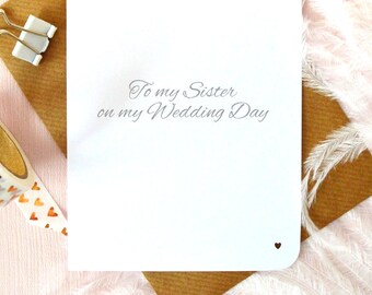 Elegante Hand geschrieben, meine Schwester an meinem Hochzeitstag, Braut-Dankeschön-Karte, moderne Kalligraphie, UK
