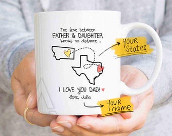 fathers day gift from daughter, dad state mug, dad distance, dad personalized, long distance gift, distance quote mug, family distance MU626