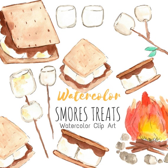 Smores Clip Art Camping Clip Art Watercolor Hand Drawn Clip