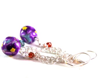 Earrings Handmade, Silver Earrings, Dangle Earrings, Polymer Earrings, Ready to Ship, Drop Earrings, Flower Earrings, Statement Earrings
