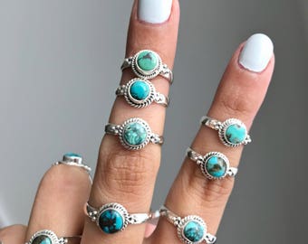 Genuine Turquoise Ring * Turquoise Rings * Minimal Rings * Boho Stacking Ring * Turquoise Stacker * Boho Jewelry * Modern Ring * 925 Silver
