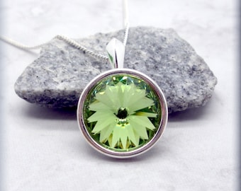 Peridot Necklace, Green Rivoli Necklace, Crystal Jewelry, August Birthstone, Sterling Silver, Minimalist, Everyday, August Jewelry