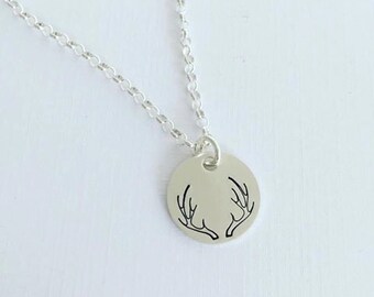 Deer Antler Necklace - Hunting Girl Jewelry - Antler Jewelry - Hand Stamped Necklace - Deer Antler Charm - Hand Stamped Jewelry Girl Hunter