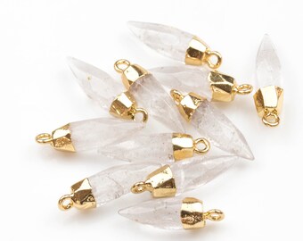 Quartz pendant Charm Quartz Spike with 24k gold electroplated cap