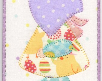 Easter Sue, A Sunbonnet Sue Quilted Fabric Postcard