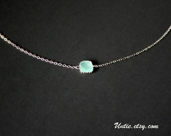 Petite Teal Crystal Necklace Sterling Silver - simple necklace birthday gift dainty delicate short necklace, mothers day gift