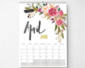 2018 Wall Calendar, 11x14, Wall Calendar, Watercolor Flower (cal0045)