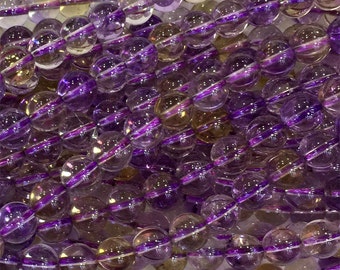 AAA High Quality Natural Genuine Purple Yellow Ametrine Round Loose Gemstone Beads 4mm, 6mm, 8mm, 10mm, 12mm 16" 04098