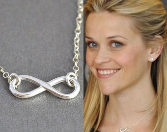 Sterling Silver Infinity Necklace, Infinity Charm Necklace, Celebrity Inspired necklace, Reese Witherspoon