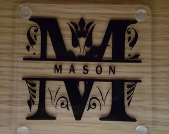 Personalised Split Monogram Perspex Acrylic Square Coaster