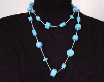 Blue Beaded Necklace, Blue Beads, Royal Blue Necklace, Long Necklace, Beaded Jewelry, Gift for Her, Custom Necklace, Boho, Victorian, Retro